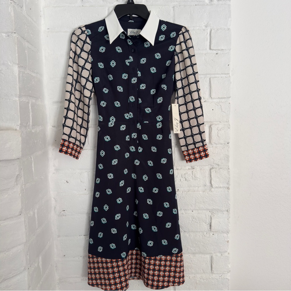 Eliza J Geo Print Belted Shirt Dress – Size 2P (NWT)